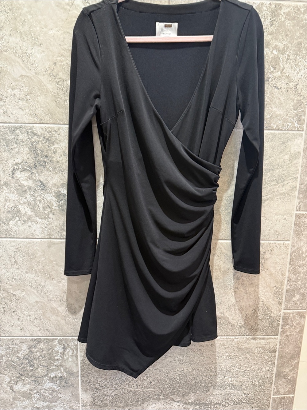 Cinq a Sept Black Long-Sleeve Draped Wrap Mini Dress